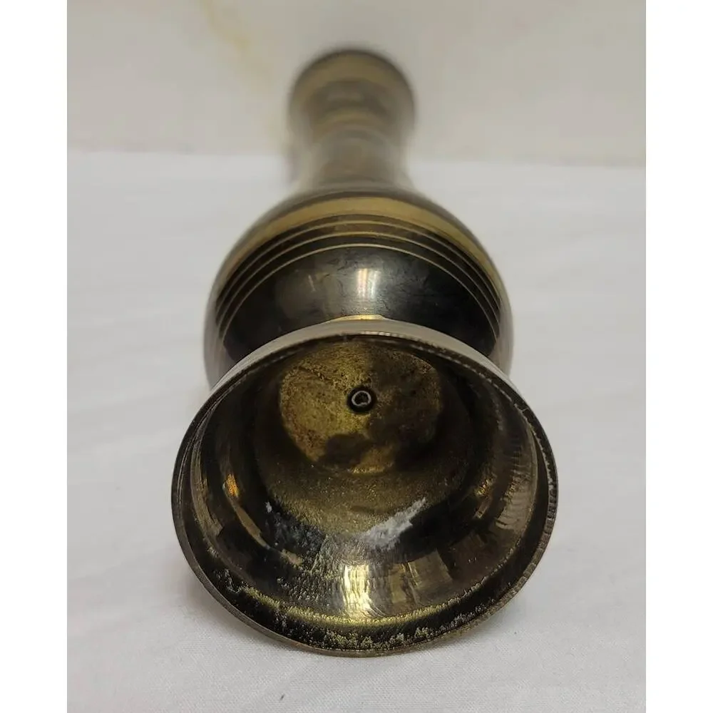 Vintage Indian Brass Metal Fluted Footed Vase Black Patina Etched Floral Pattern